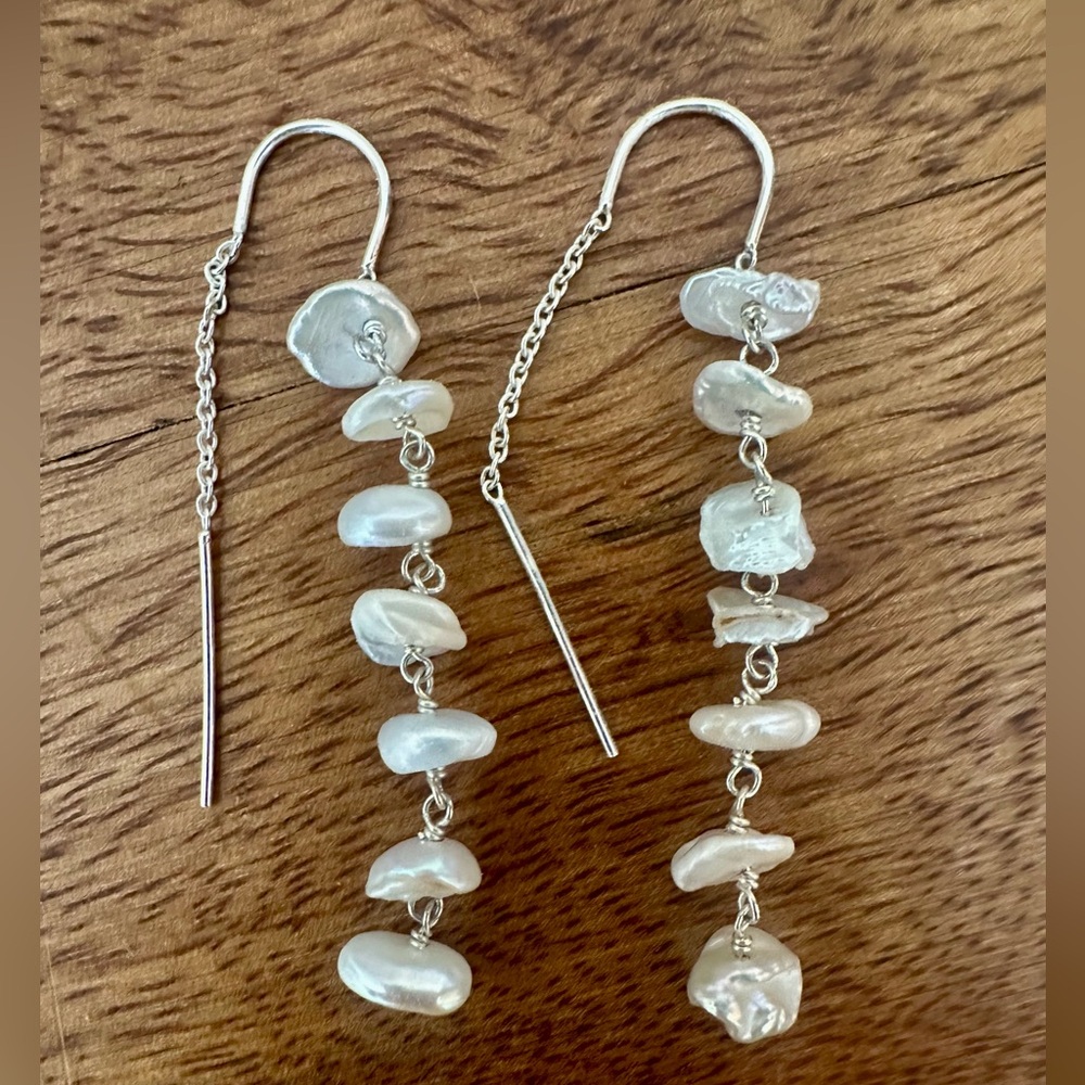 Chan Luu Silver and Baroque Pearl Drop Earrings
